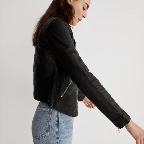 MADEWELL washed leather motorcycle jacket in black - S - Picture 3 of 8